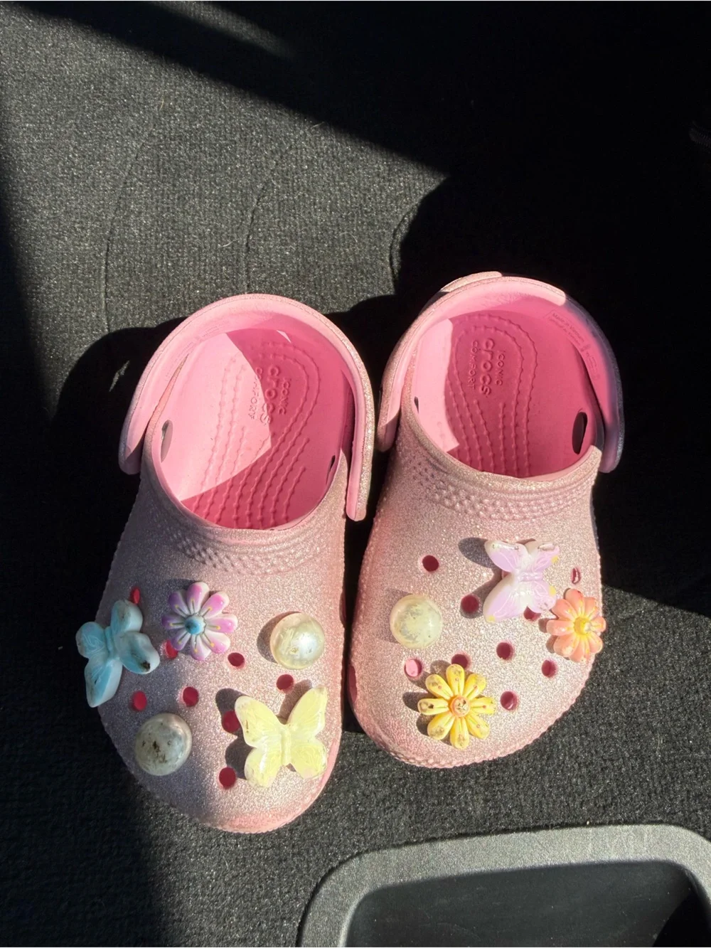 Kids Pink Glitter crocs with Decorative Charms